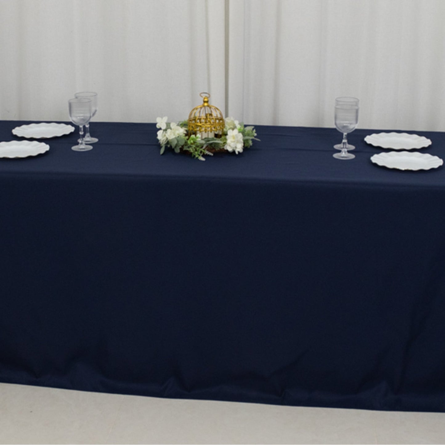 Fire Retardant Premium Polyester 90"x156" Rectangular Tablecloth Navy Blue - High-Performance Seamless Table Cover