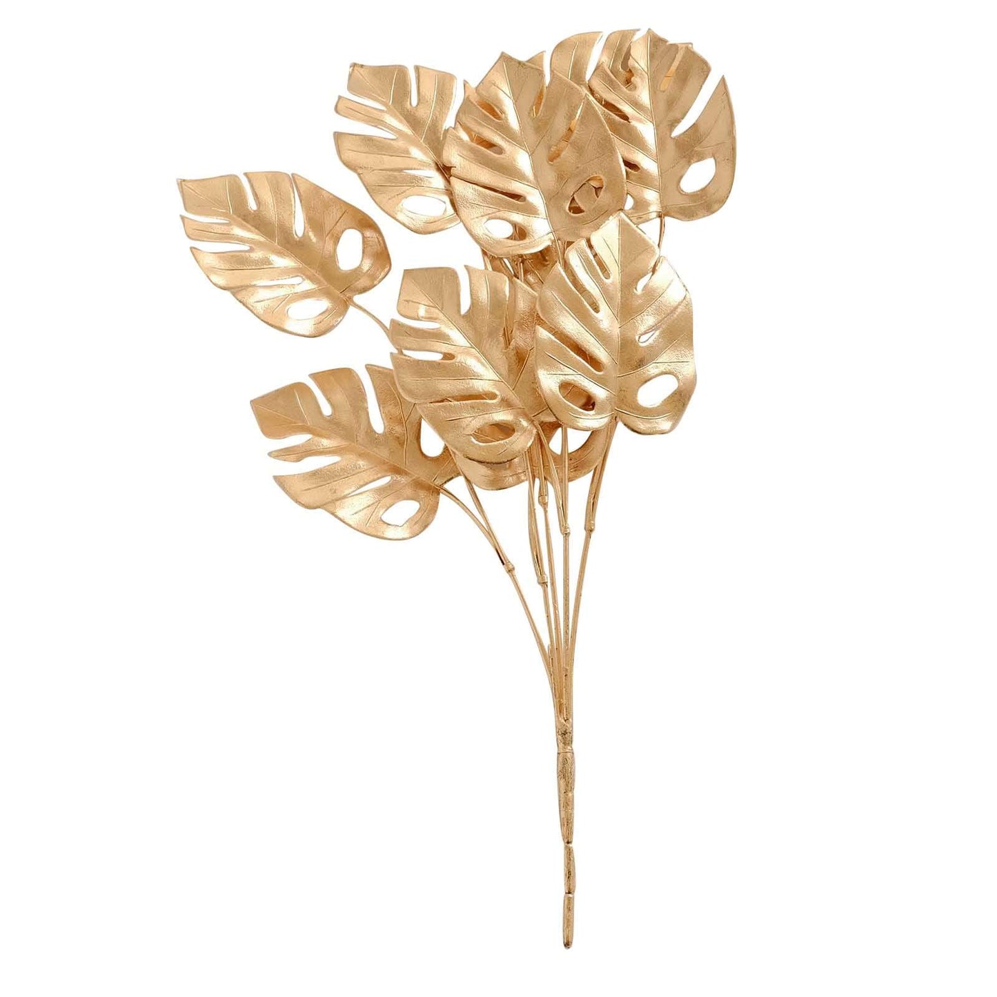 4-Pack Artificial Monstera Leaves Bushes Metallic Gold - Themed Weddings Parties & Events 14"