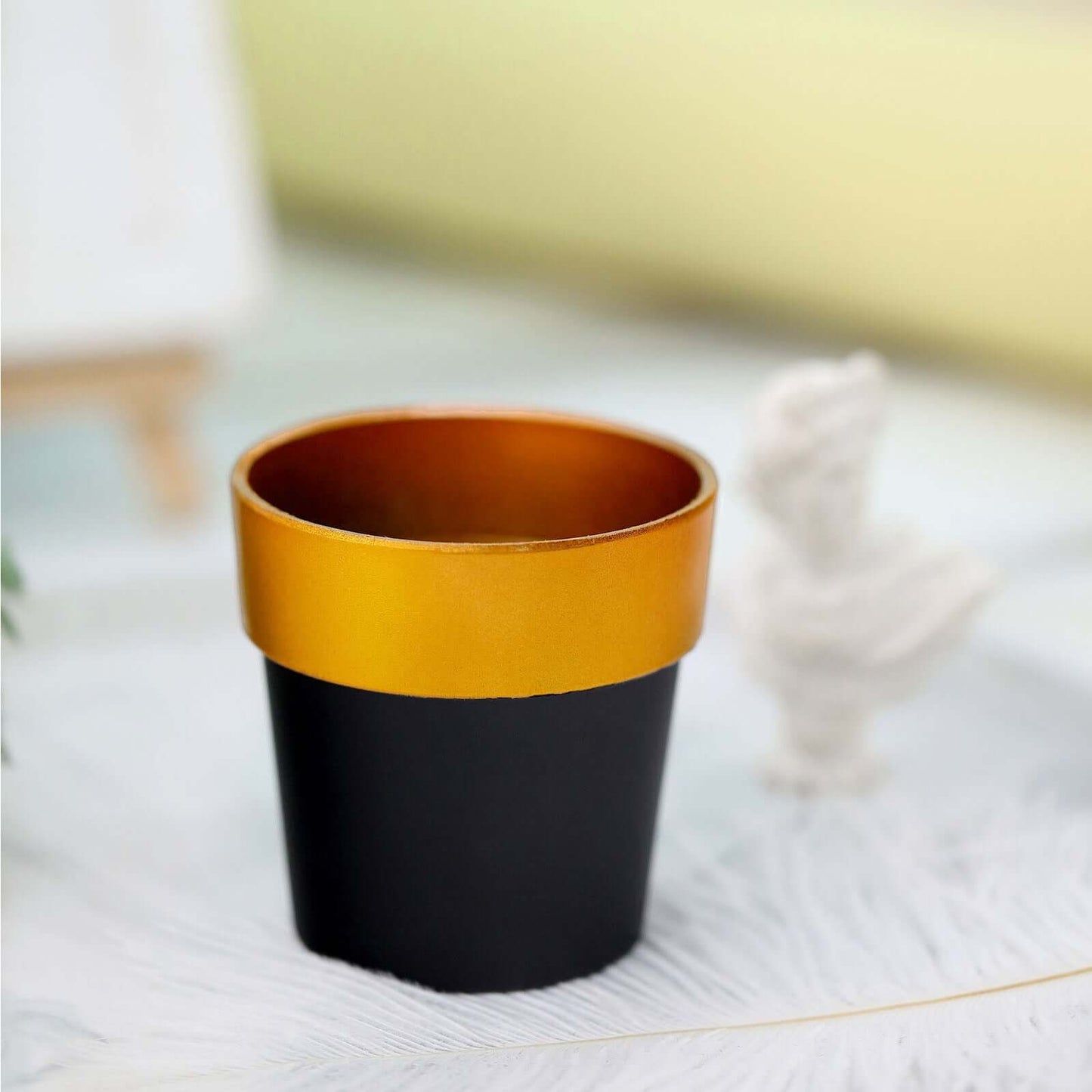 3-Pack Flower Plant Pots Small Design Black with Gold Rim - Plastic Indoor Decorative Planters 3"