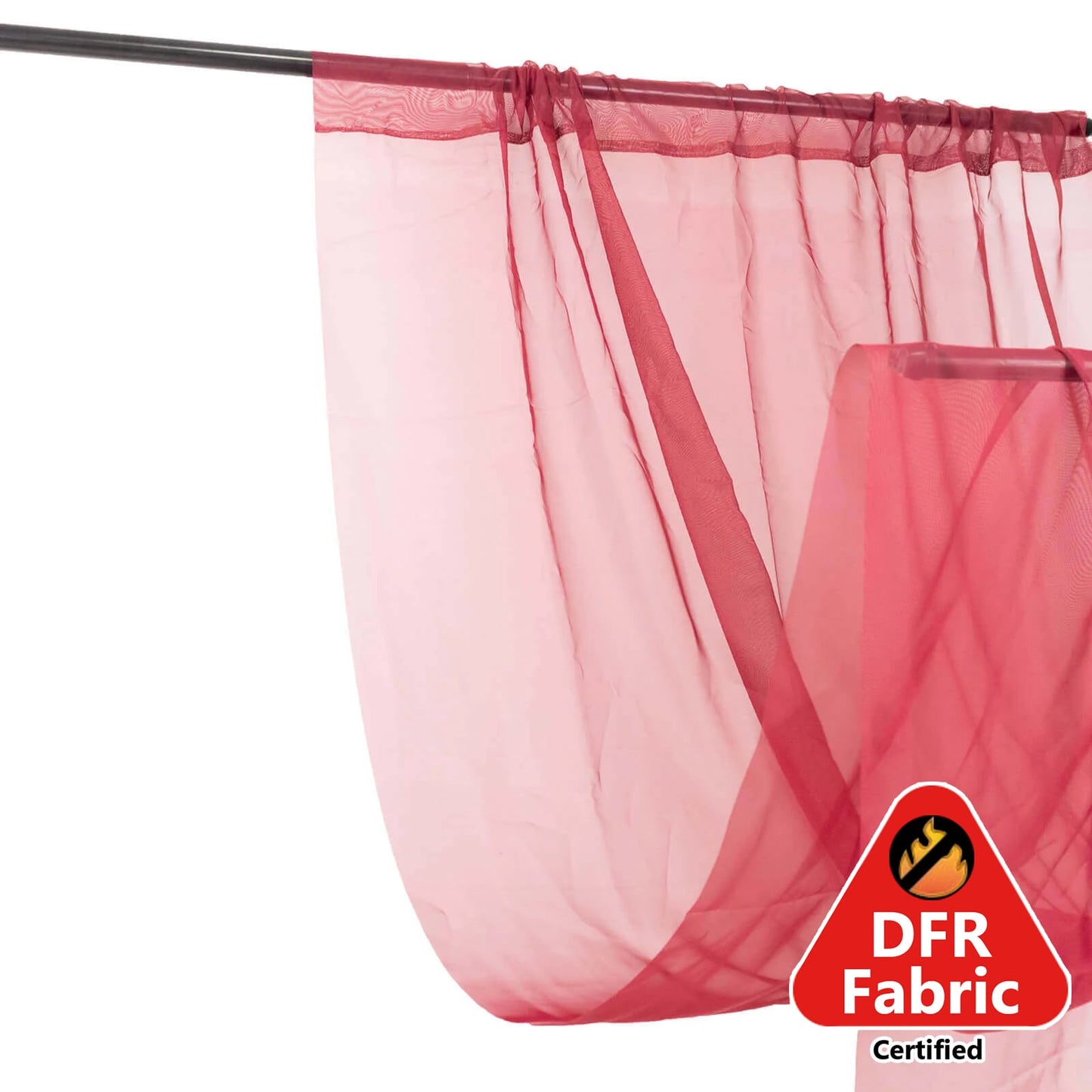 5ftx32ft Burgundy Chiffon Curtain Panel, Durable Flame Resistant Backdrop Ceiling Drapery With Rod Pocket