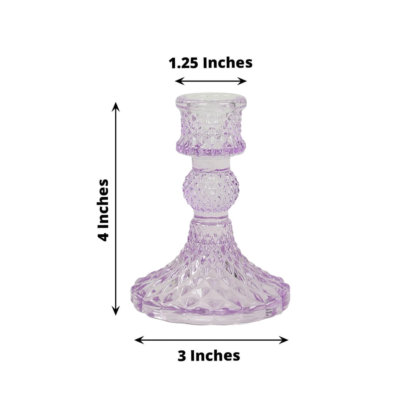 6-Pack Glass Taper Candlestick Holders Diamond Pattern Design Lavender Lilac - Reversible Crystal Pillar Votive Stands 4"