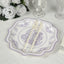 25-Pack Paper Dessert Plates in White with Lavender Lilac Damask Floral Print & Scallop Rim - Stylish Disposable 300GSM Floral Salad Appetizer Plates 8"