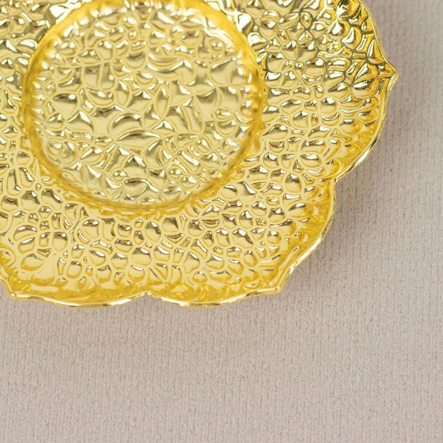 3-Pack Metal Votive Candle Holders Plum Blossom Design Shiny Gold - Vintage Mini Tea Cup Saucers 4"