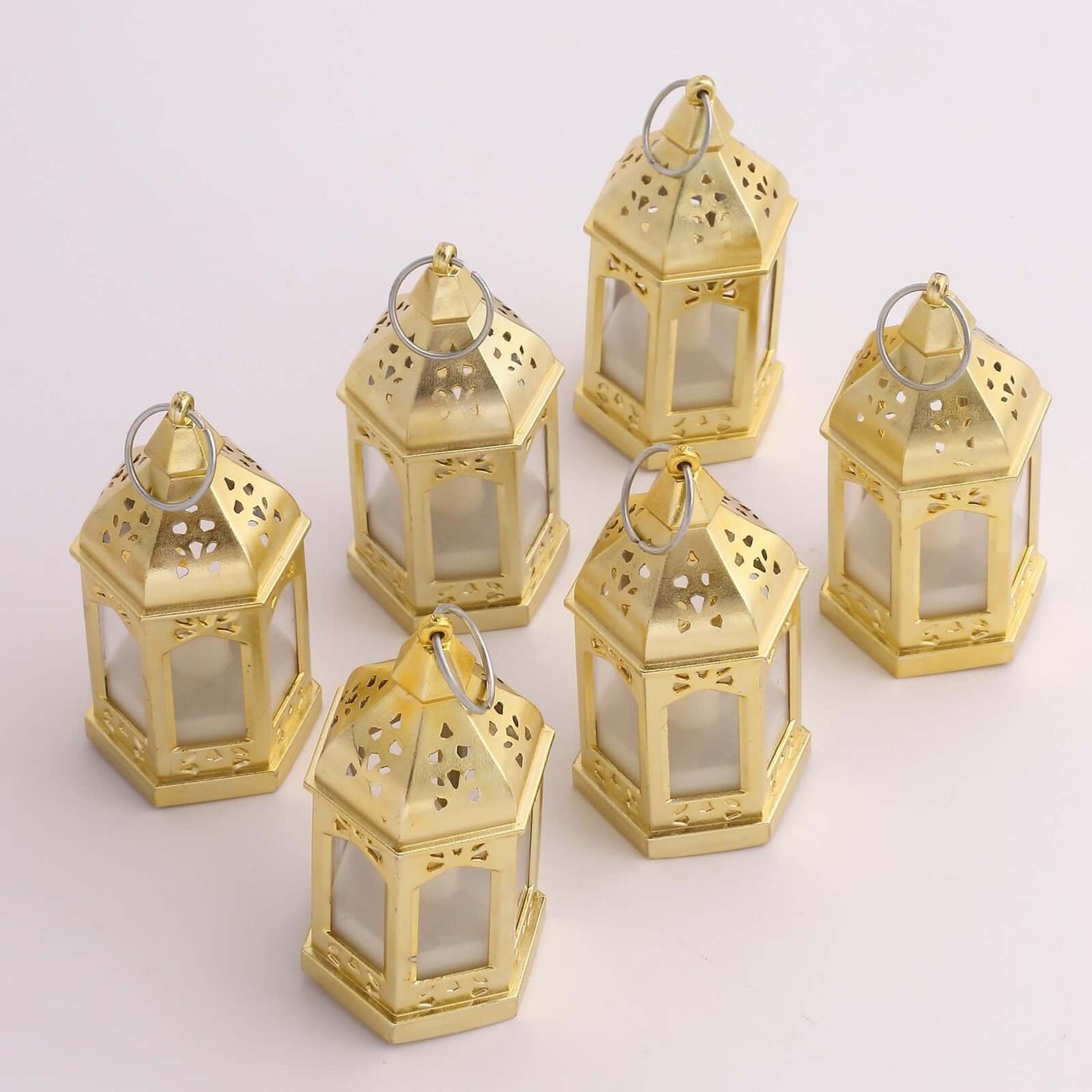 6-Pack LED Tealights Warm White Moroccan Style Gold - Battery Operated Mini Lantern Candle Lamp Centerpieces 3.5"