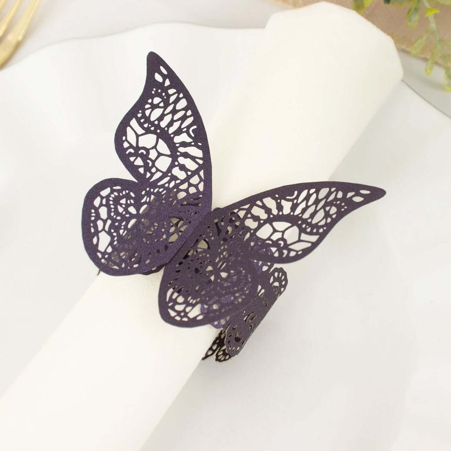 12-Pack Paper Napkin Rings Laser Cut Butterfly Purple Shimmery - Decorative Serviette Holders