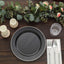 10-Pack Plastic 10" Round Dinner Plates in Black with Silver Beaded Rim - Disposable Party Plates for Banquets & Festive Occasions