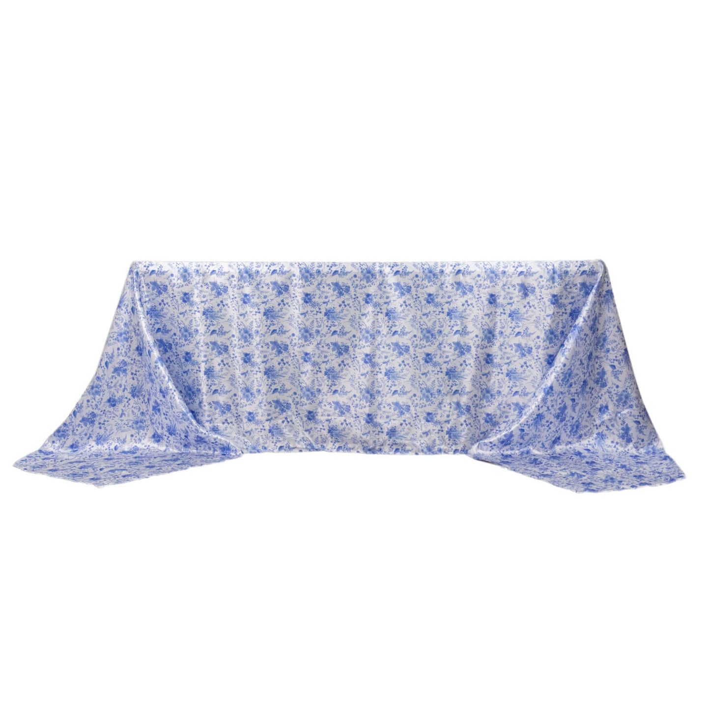 Satin Rectangular 90"x156" Tablecloth White/Blue French Toile Design - Seamless Stylish & Wrinkle-Resistant Table Cover