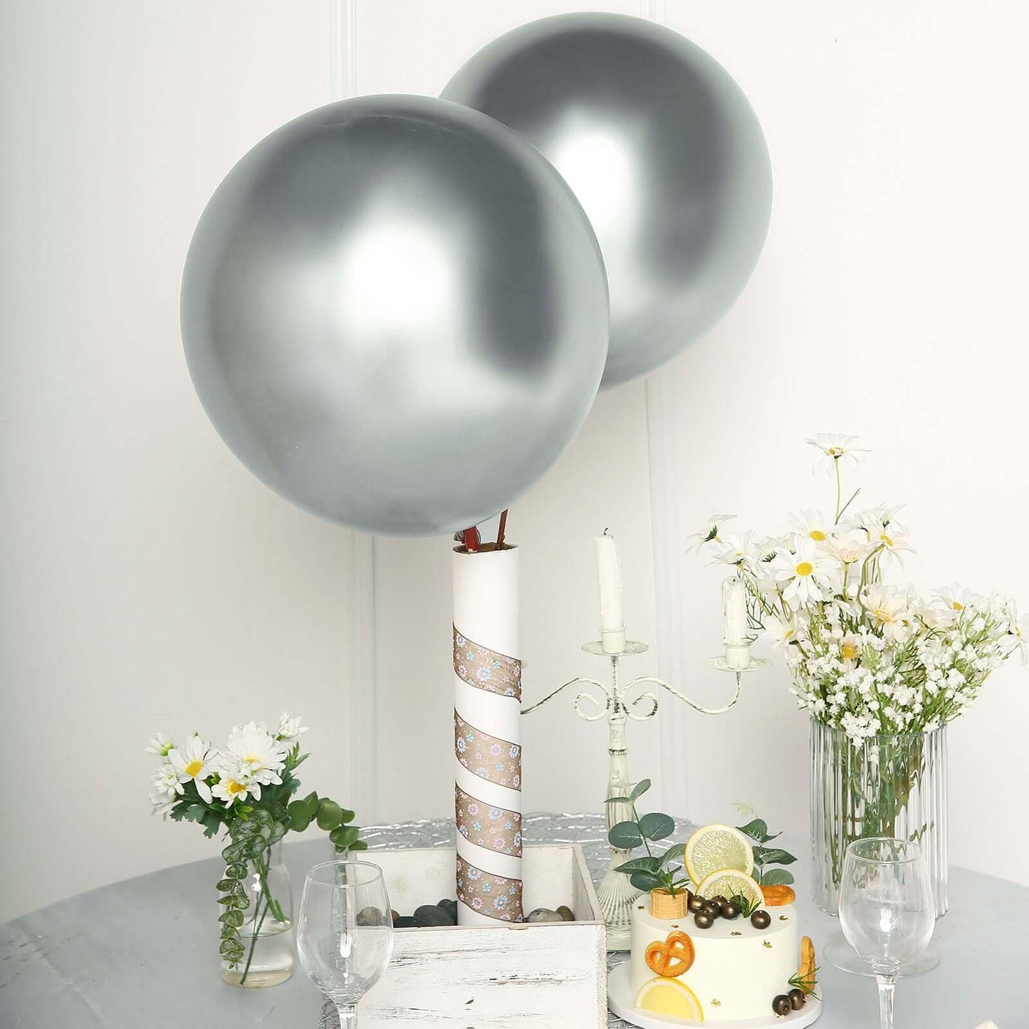 5 Pack 18" Metallic Chrome Silver Latex Helium Air Party Balloons
