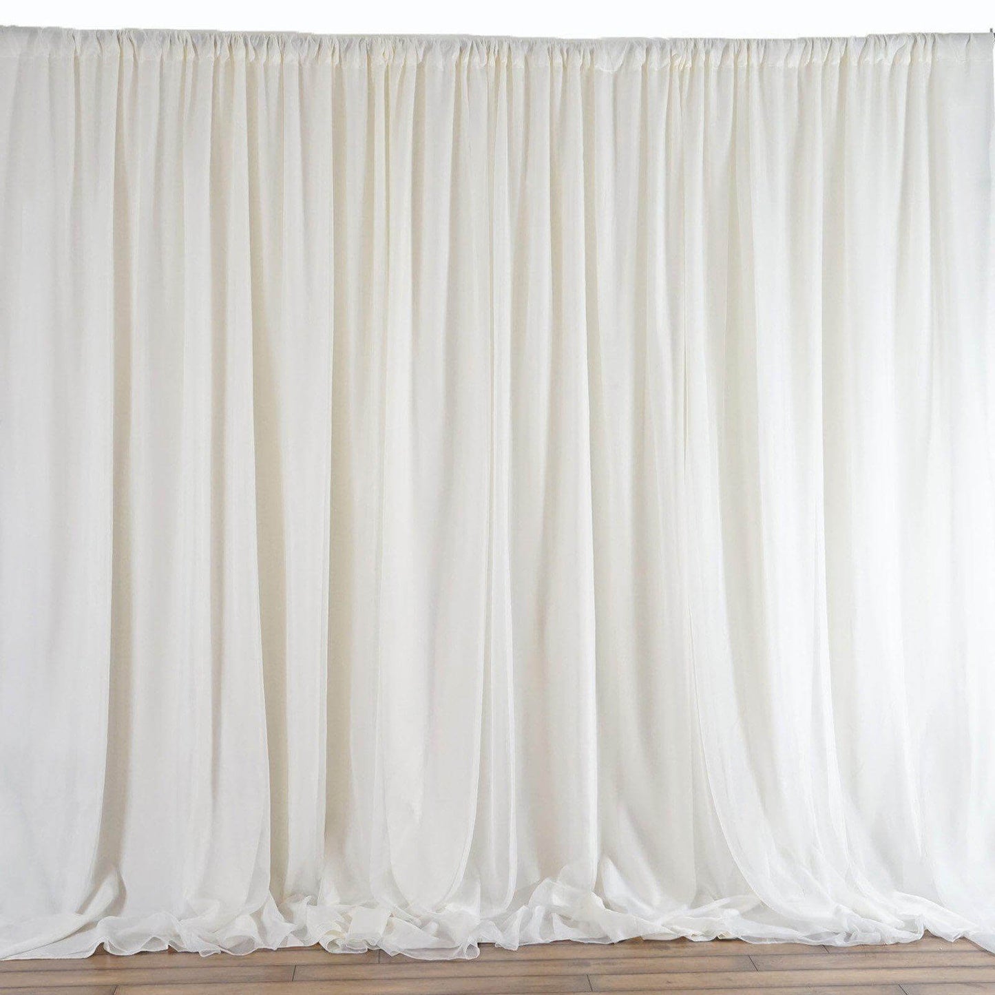 Ivory Chiffon Polyester Event Curtain Drapes, Dual Layer Divider Backdrop Event Panels with Rod Pockets - 20ftx10ft - Linen Luxes