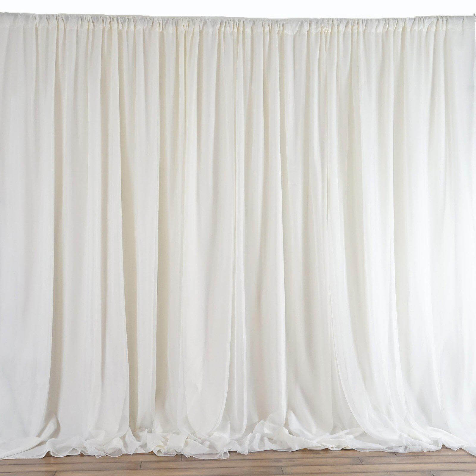 Ivory Chiffon Polyester Event Curtain Drapes, Dual Layer Divider Backdrop Event Panels with Rod Pockets - 20ftx10ft - Linen Luxes