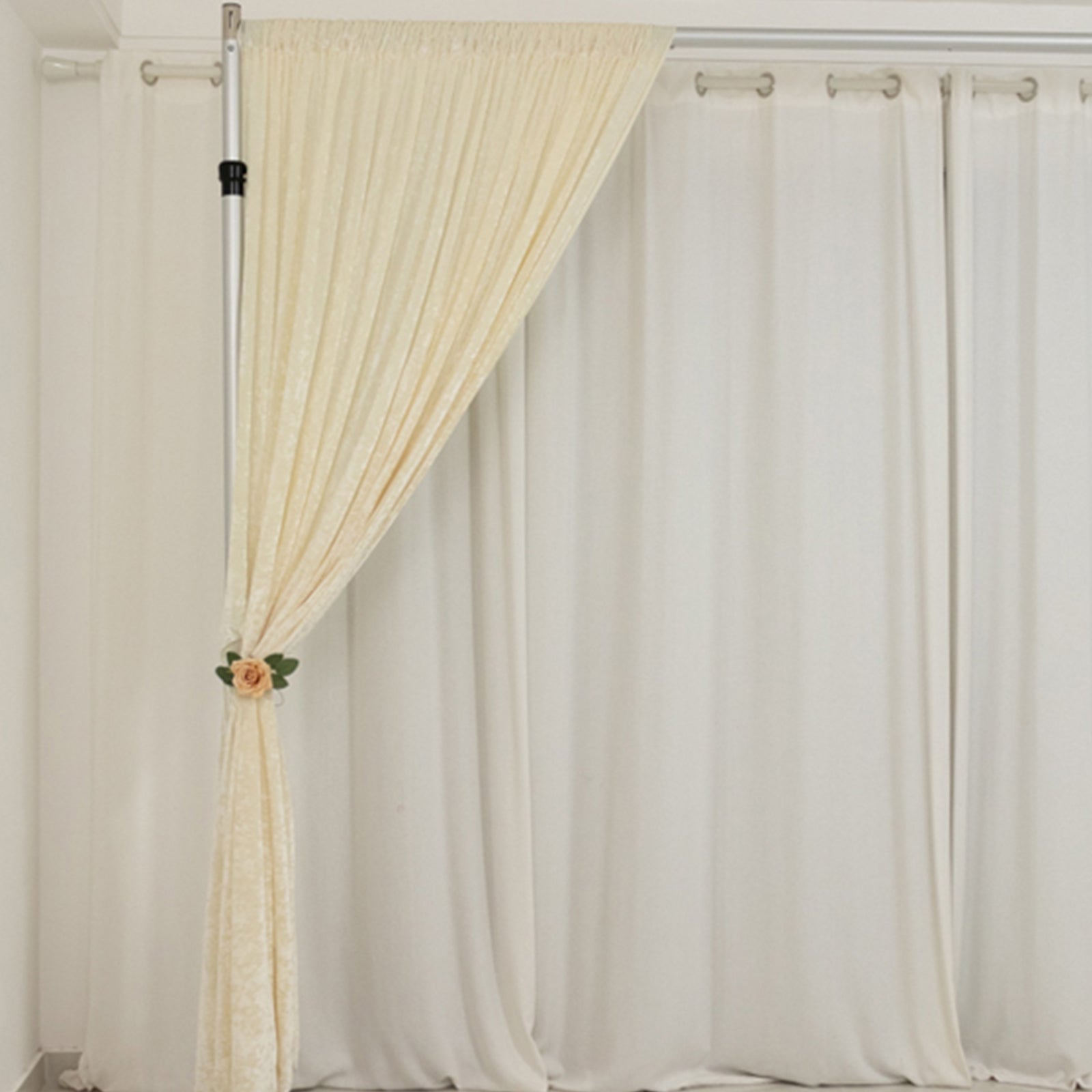 Ivory Crushed Velvet Backdrop Curtain â€“ 8ft x 8ft Event Drape with Rod Pocket, Privacy Panel for Photo Booths & Events - Linen Luxes