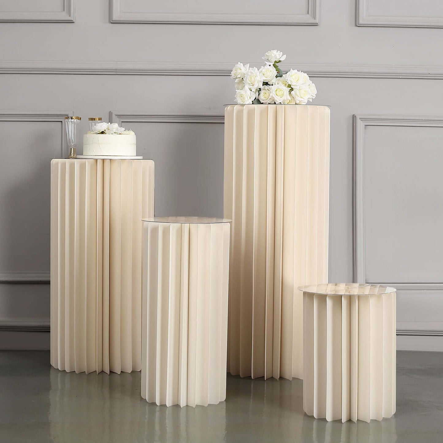 40" Ivory Cylinder Display Column Stand, Pillar Pedestal Stand With Top Plate