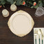 10-Pack Plastic 10" Round Dinner Plates in Ivory with Gold Leaf Embossed Rim - Disposable Vintage Baroque Style Plates