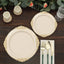 10-Pack Plastic 10" Round Dinner Plates in Ivory with Gold Leaf Embossed Rim - Disposable Vintage Baroque Style Plates