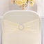 Stretch Spandex Chair Cover Ivory for Folding Chairs - Secure Fit Slipcover with Silver Rhinestone Buckled Sash Band