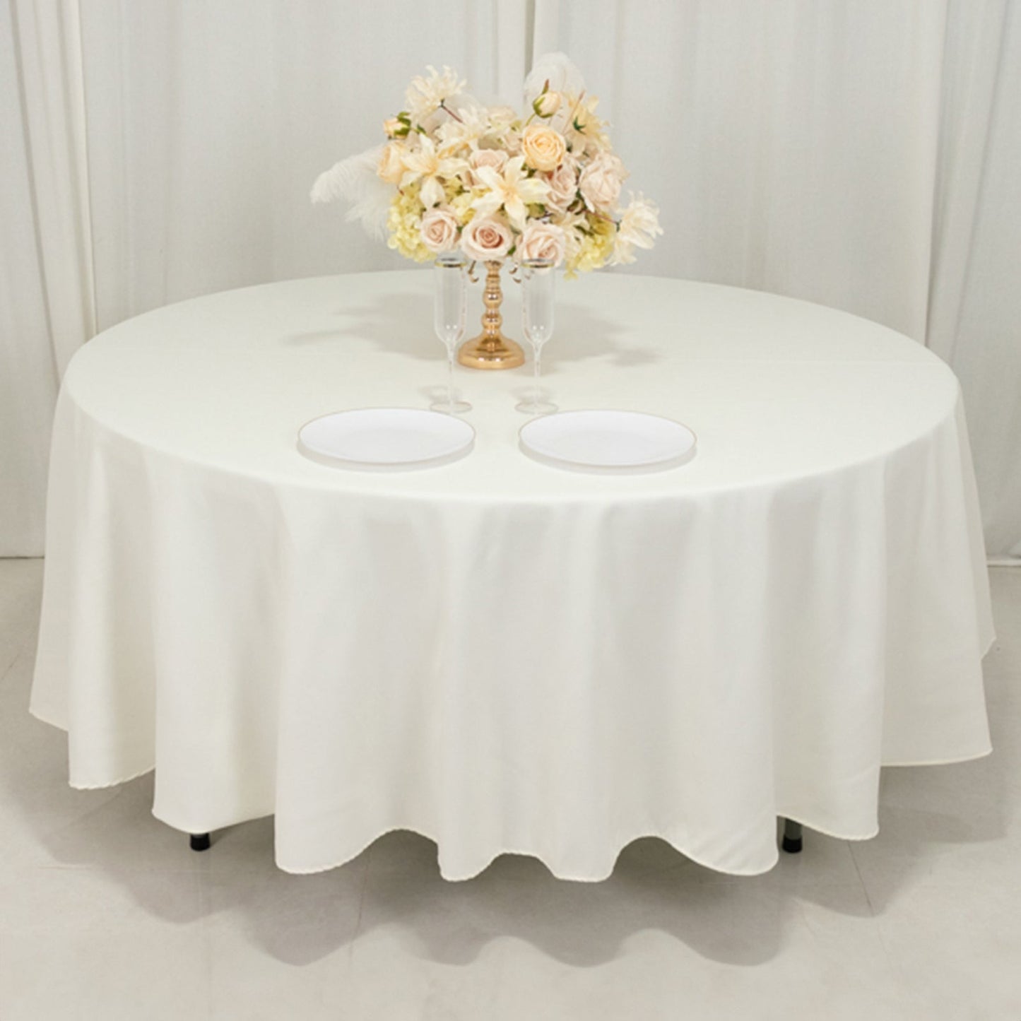 Cotton Blend 108" Round Tablecloth Ivory - Wrinkle-Resistant Design