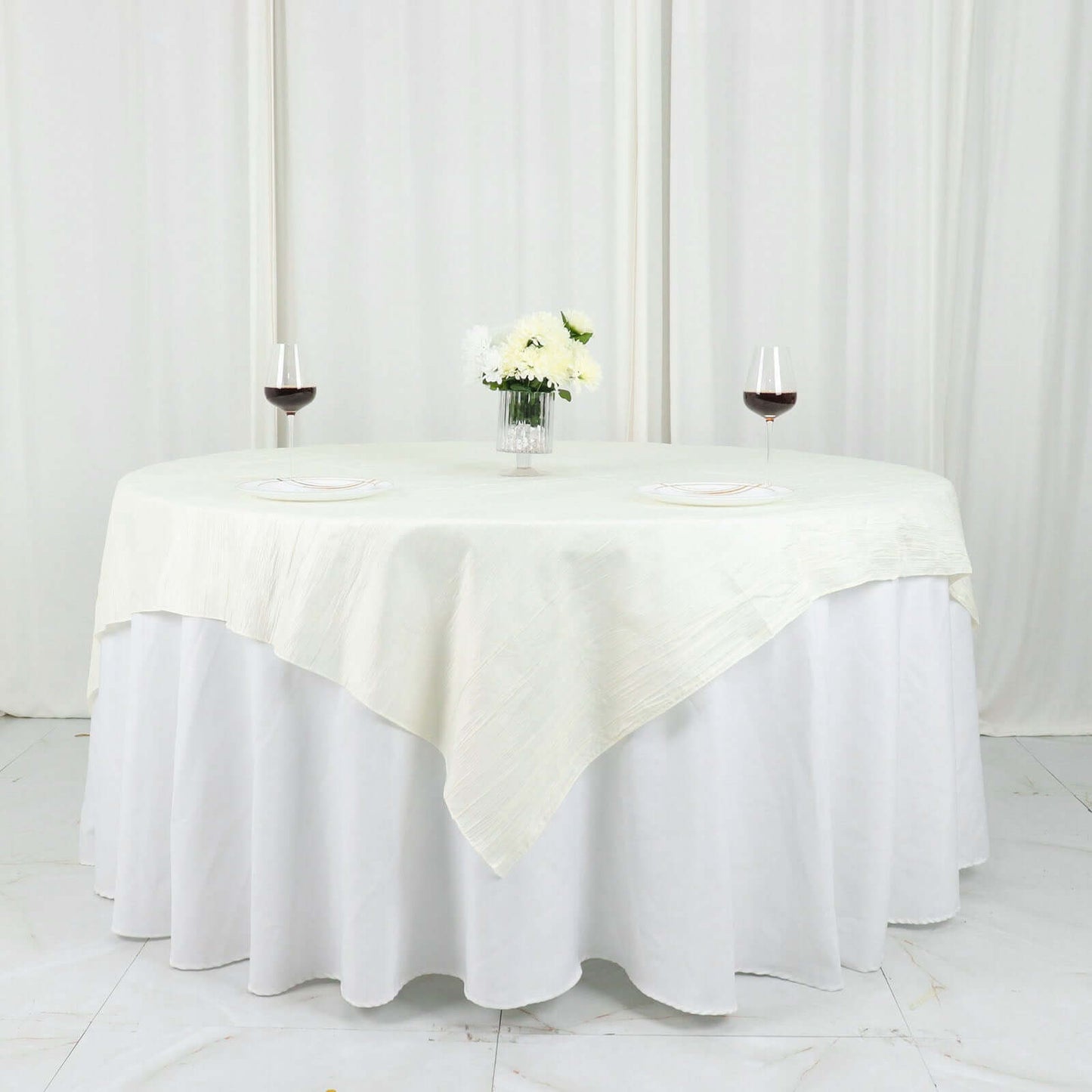 Taffeta 72"x72" Table Overlay Square Tablecloth Ivory - Accordion Crinkle Table Cover
