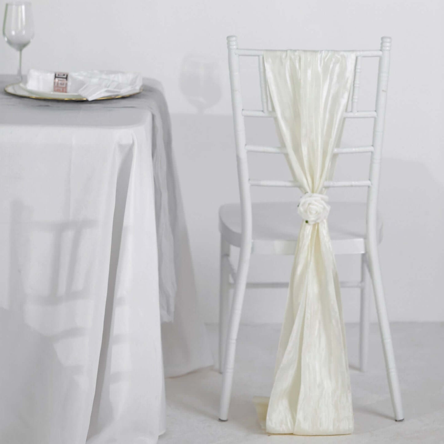 5 Pack Taffeta 6"x106" Chair Sashes Ivory Accordion Crinkle Texture - Stylish Decor for Weddings & Gatherings