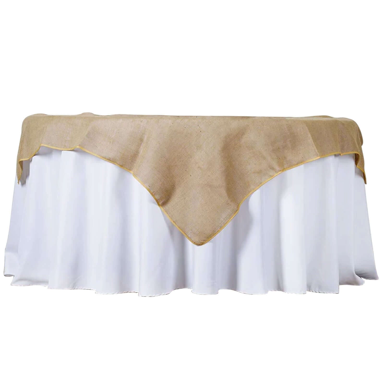 Jute Burlap 60"x60" Square Overlay Tablecloth Natural - Rustic Design for Authentic Charm - Linen Luxes