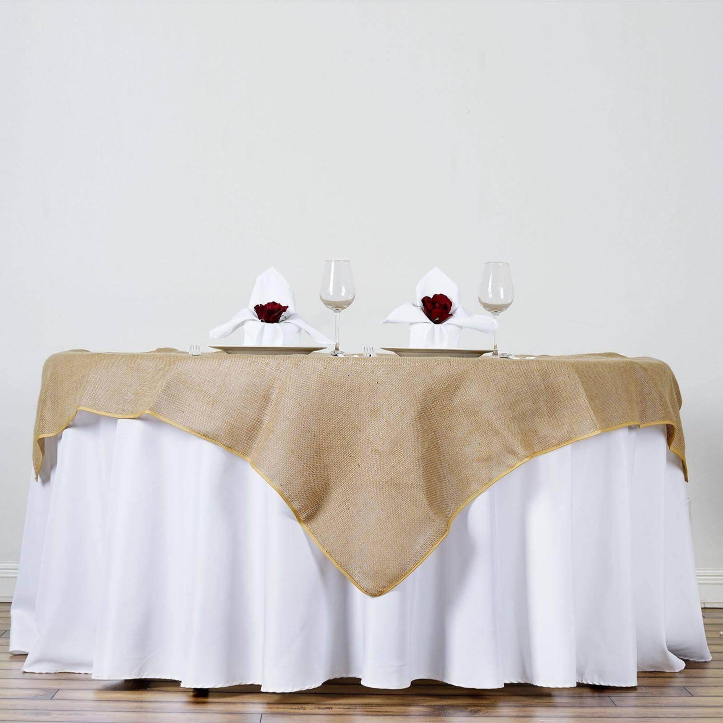 Jute Burlap 60"x60" Square Overlay Tablecloth Natural - Rustic Design for Authentic Charm - Linen Luxes