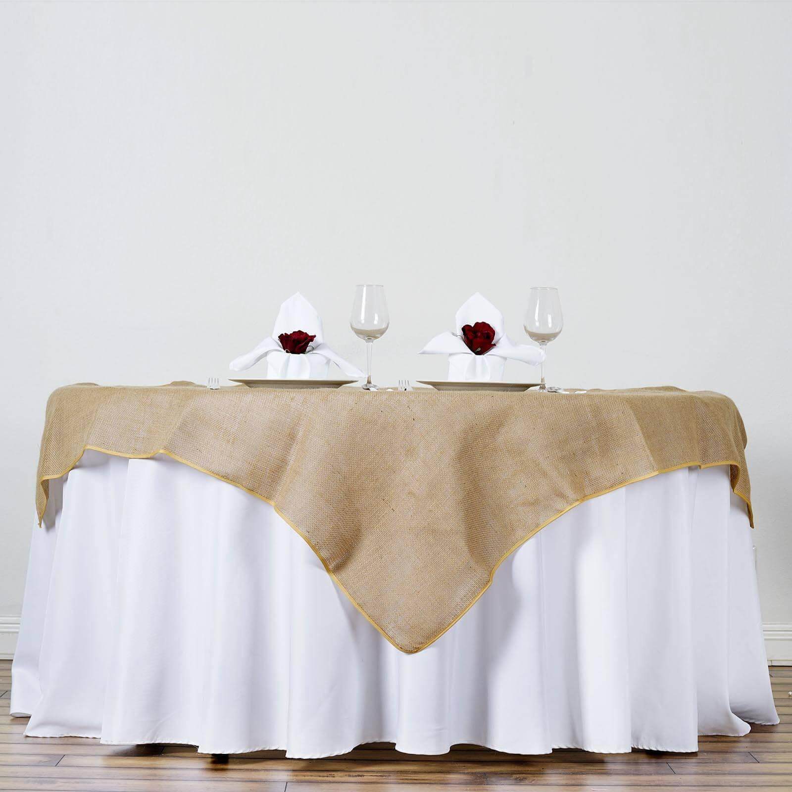 Jute Burlap 60"x60" Square Overlay Tablecloth Natural - Rustic Design for Authentic Charm - Linen Luxes