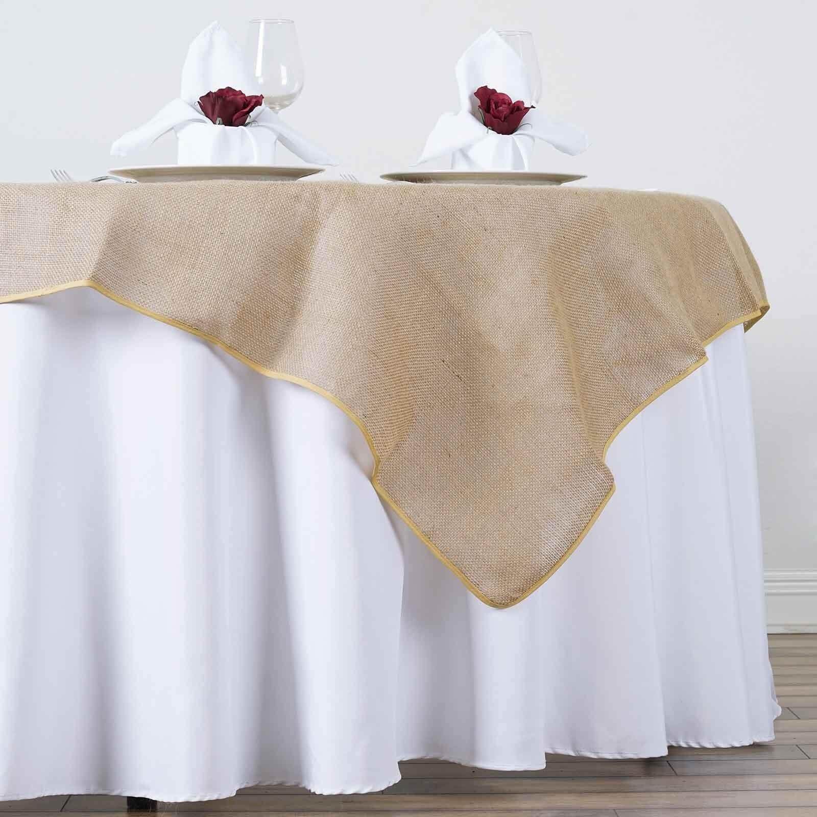 Jute Burlap 60"x60" Square Overlay Tablecloth Natural - Rustic Design for Authentic Charm - Linen Luxes