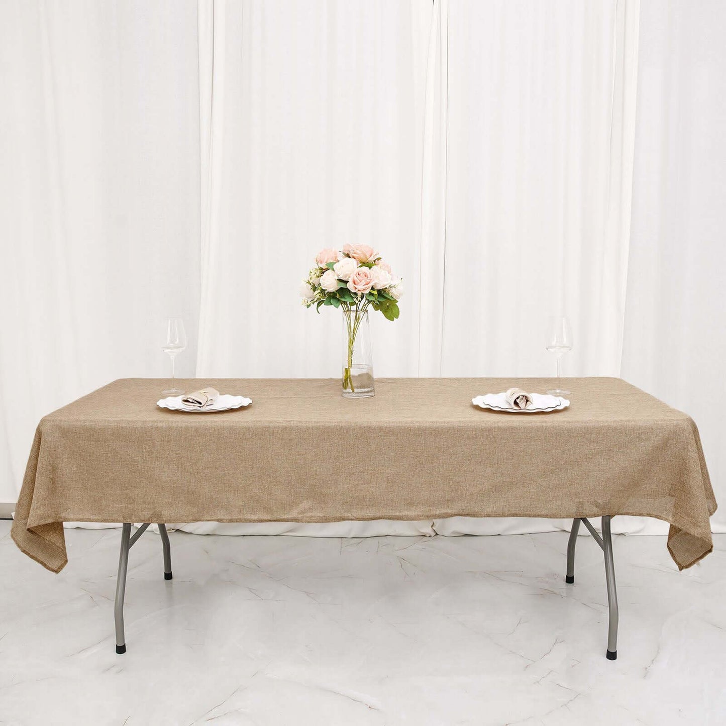 Faux Burlap Jute 54"x96" Rectangle Tablecloth Natural - Rustic Event Table Linen