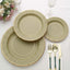 25-Pack Paper 8" Round Dessert Plates in Khaki Sunray Design with Gold Rim - Disposable Heavy Duty 350GSM Appetizer Salad Plates