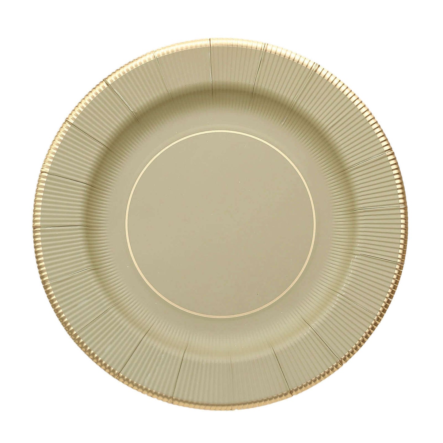 25-Pack Paper 10" Round Dinner Plates in Khaki Sunray Design with Gold Rim - Disposable Heavy Duty 350GSM Party Plates