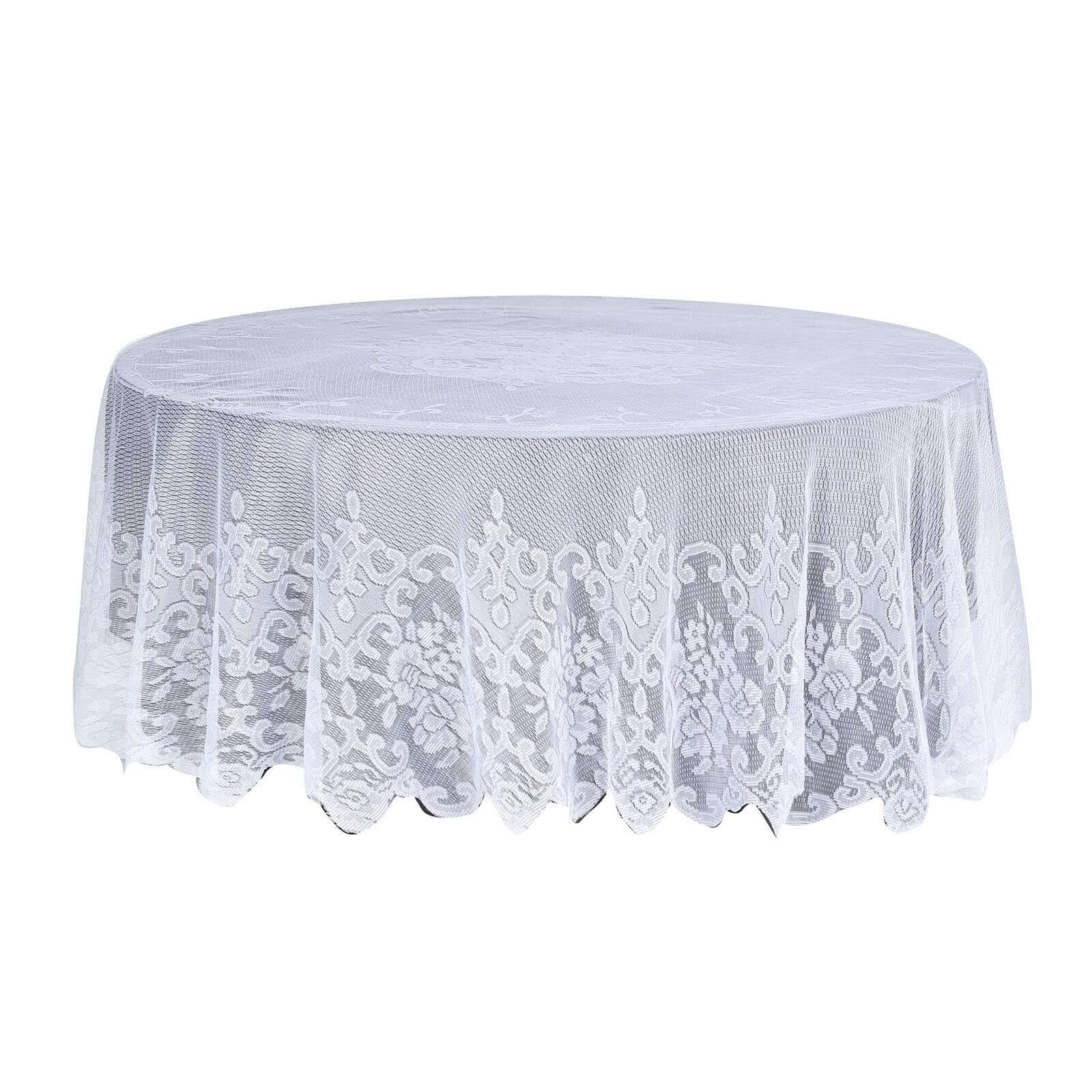 Lace 108" Round Tablecloth White - Premium Design for Formal Table Settings - Linen Luxes
