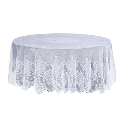 Lace 108" Round Tablecloth White - Premium Design for Formal Table Settings - Linen Luxes