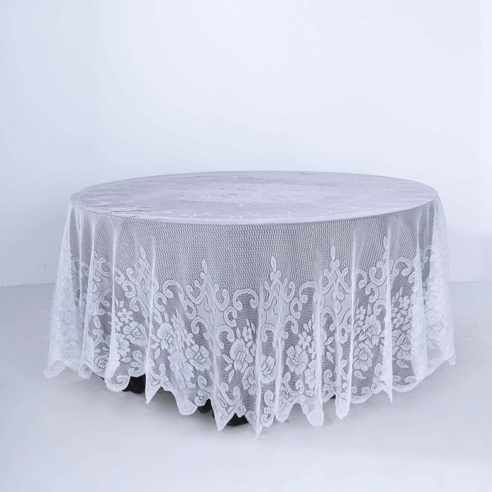 Lace 108" Round Tablecloth White - Premium Design for Formal Table Settings - Linen Luxes