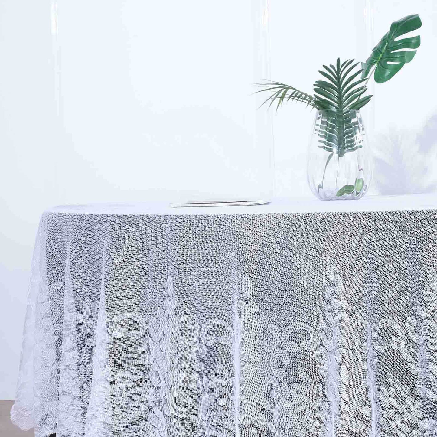 Lace 108" Round Tablecloth White - Premium Design for Formal Table Settings - Linen Luxes