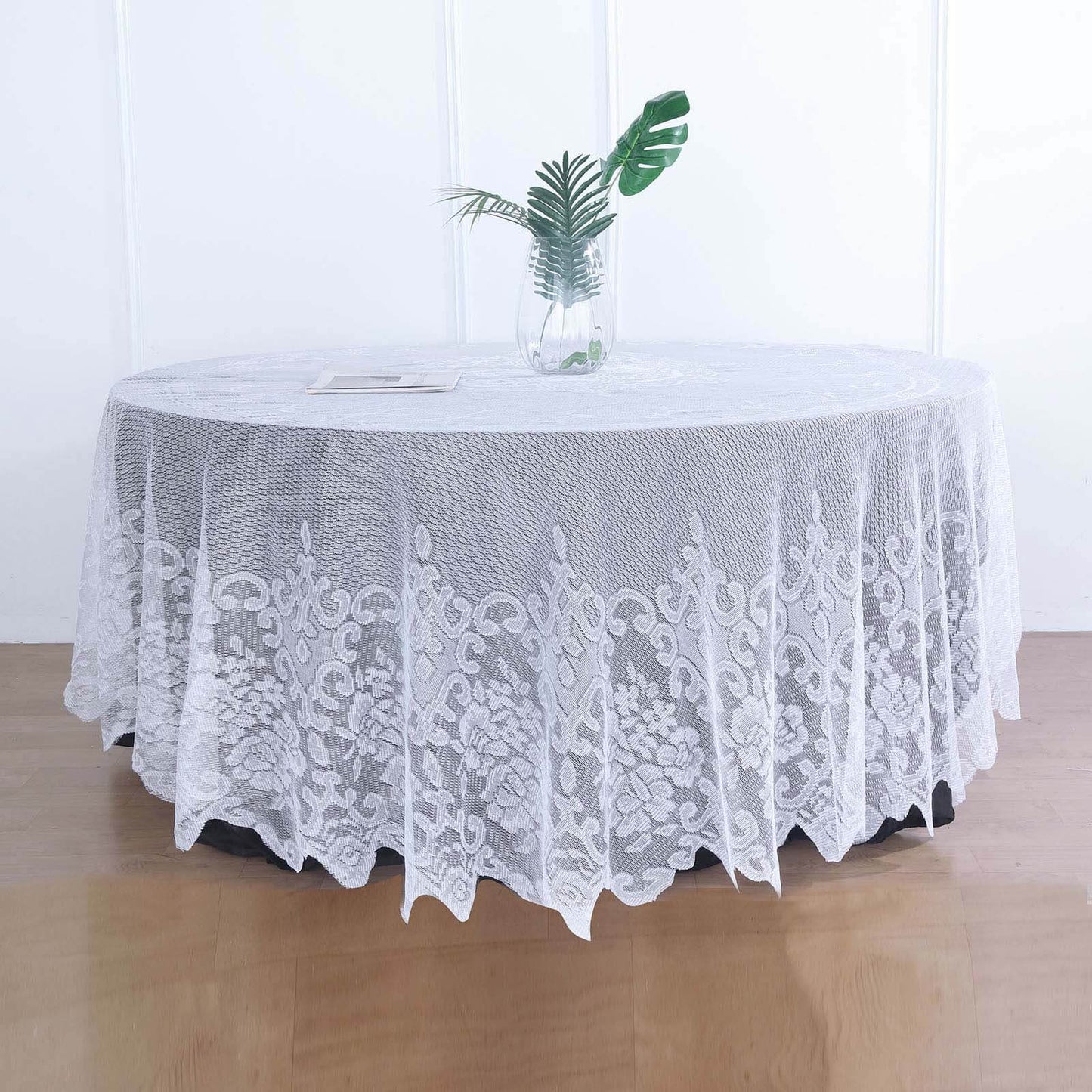 Lace 108" Round Tablecloth White - Premium Design for Formal Table Settings - Linen Luxes