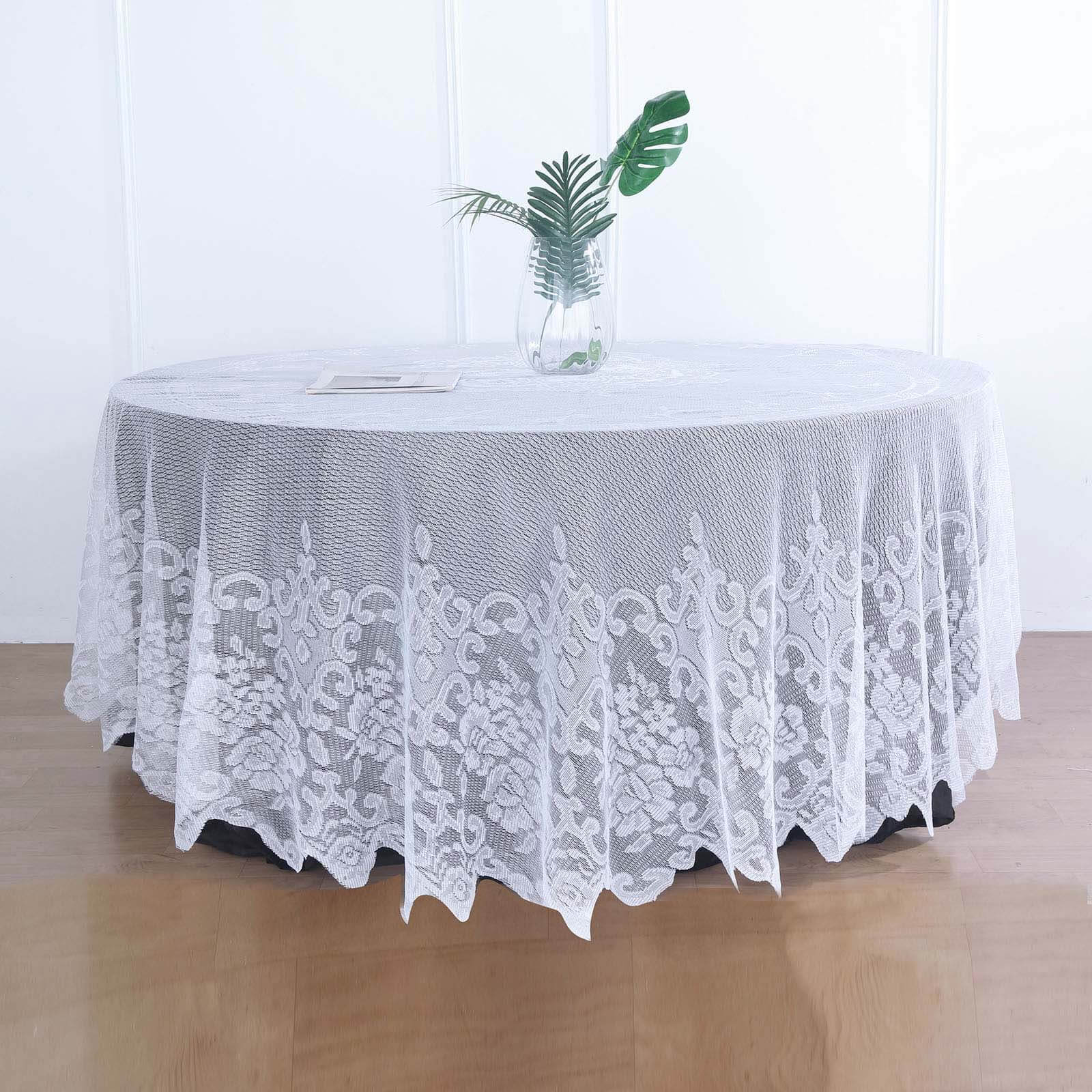 Lace 108" Round Tablecloth White - Premium Design for Formal Table Settings - Linen Luxes