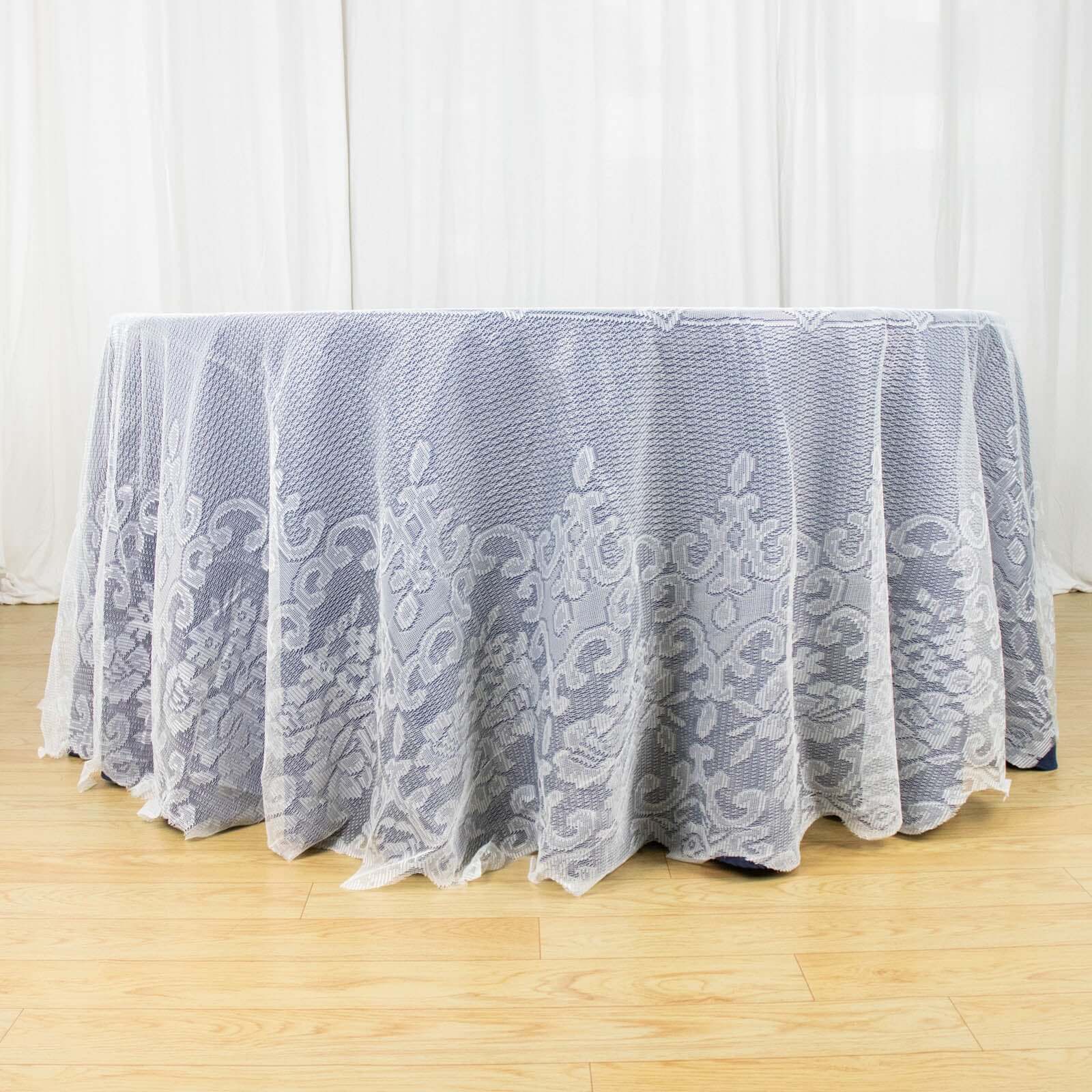 Lace 120" Round Tablecloth Ivory - Seamless Premium Design for Upscale Celebrations - Linen Luxes