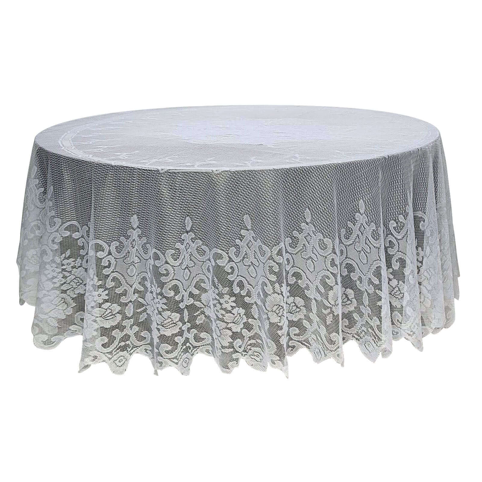 Lace 120" Round Tablecloth Ivory - Seamless Premium Design for Upscale Celebrations - Linen Luxes