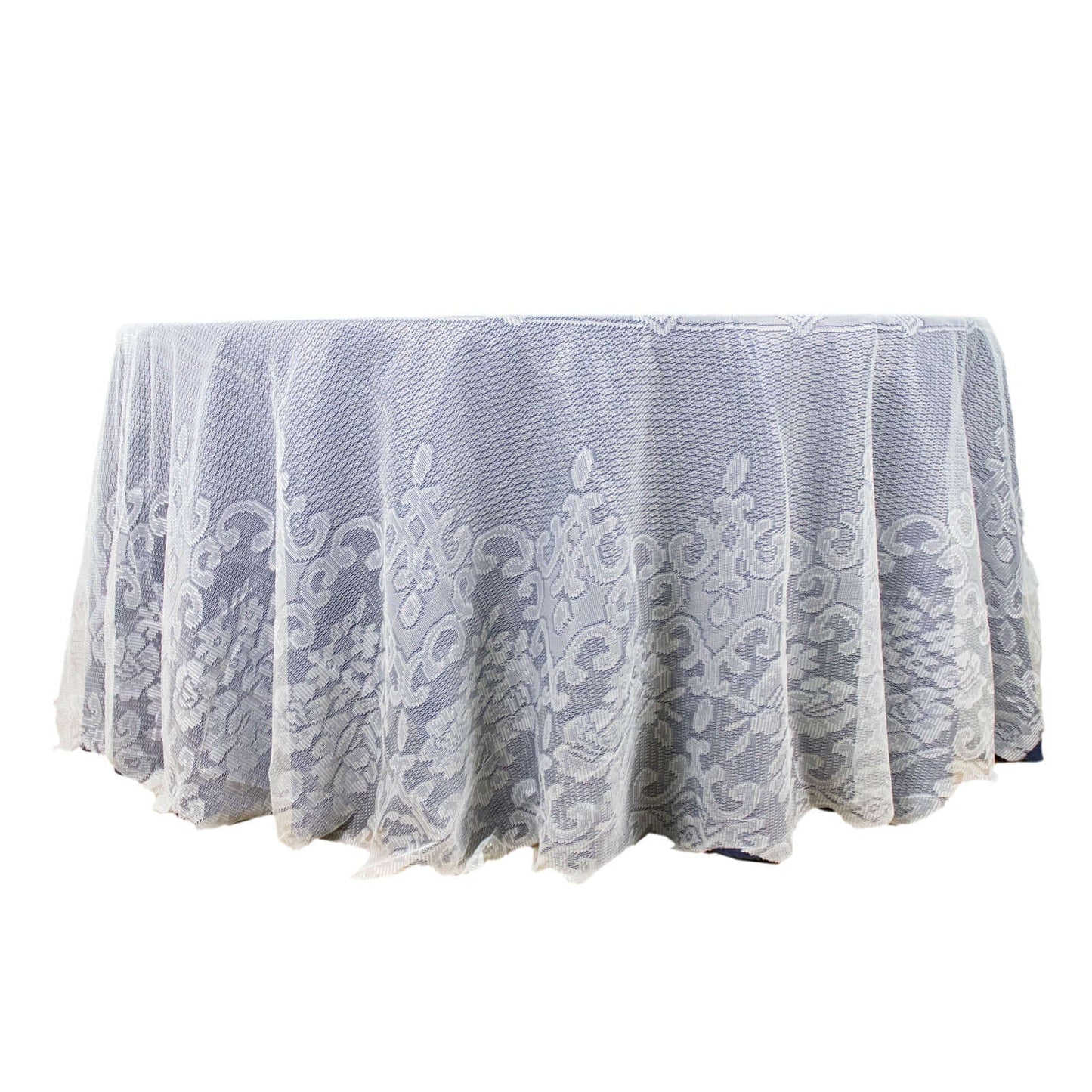 Lace 120" Round Tablecloth Ivory - Seamless Premium Design for Upscale Celebrations - Linen Luxes
