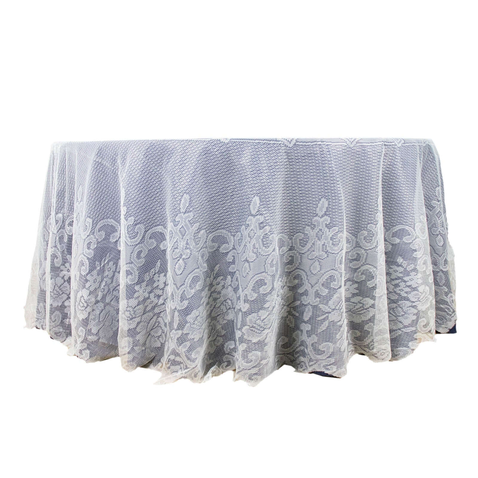 Lace 120" Round Tablecloth Ivory - Seamless Premium Design for Upscale Celebrations - Linen Luxes