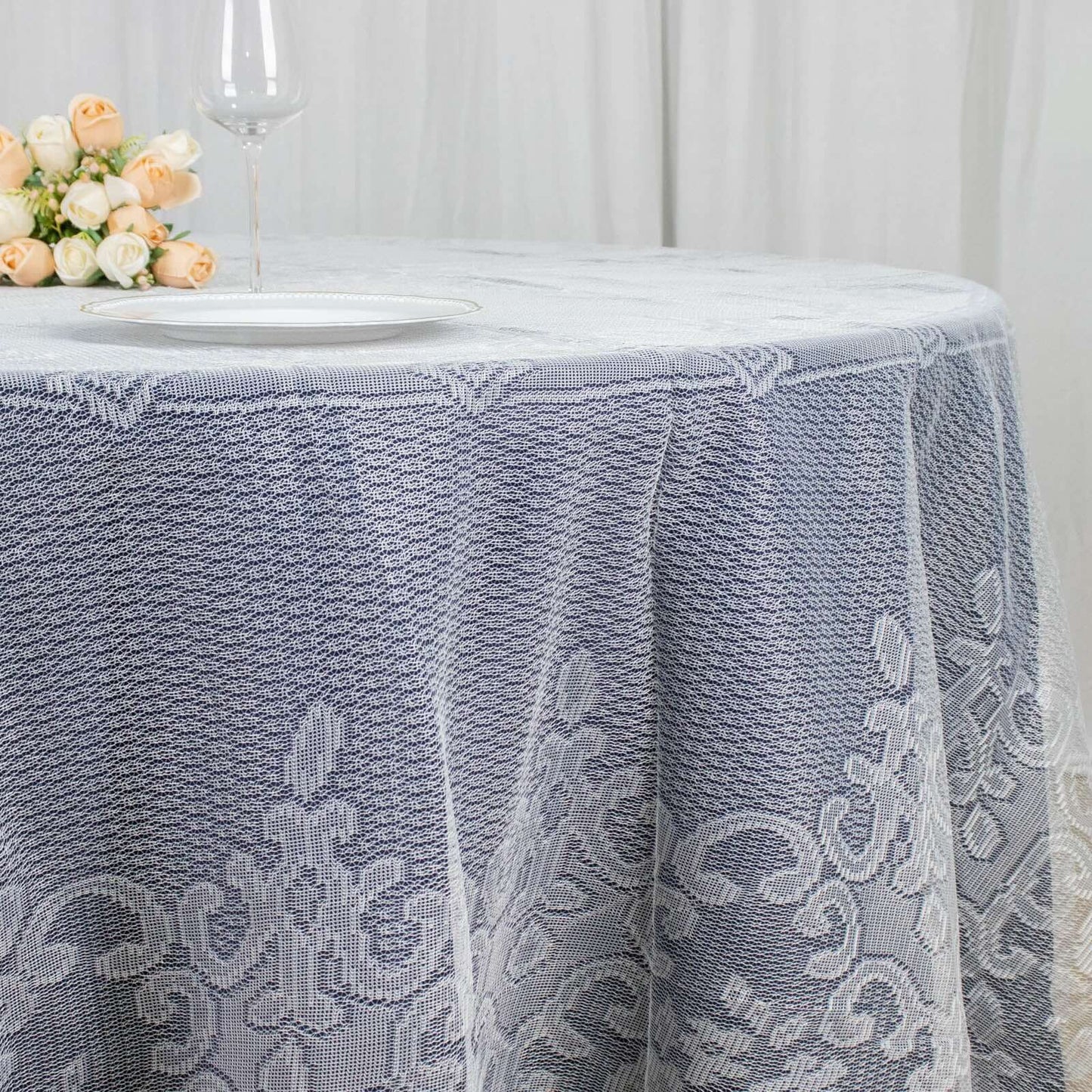 Lace 120" Round Tablecloth Ivory - Seamless Premium Design for Upscale Celebrations - Linen Luxes