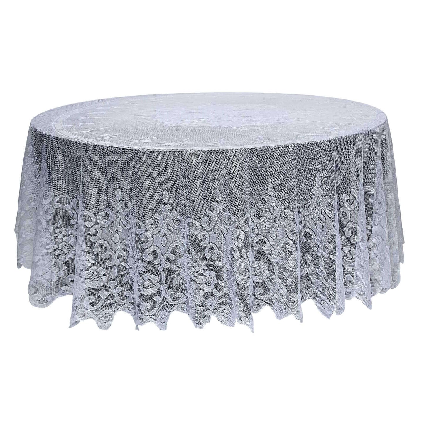 Lace 120" Round Tablecloth White - Seamless Premium Design for Upscale Celebrations - Linen Luxes