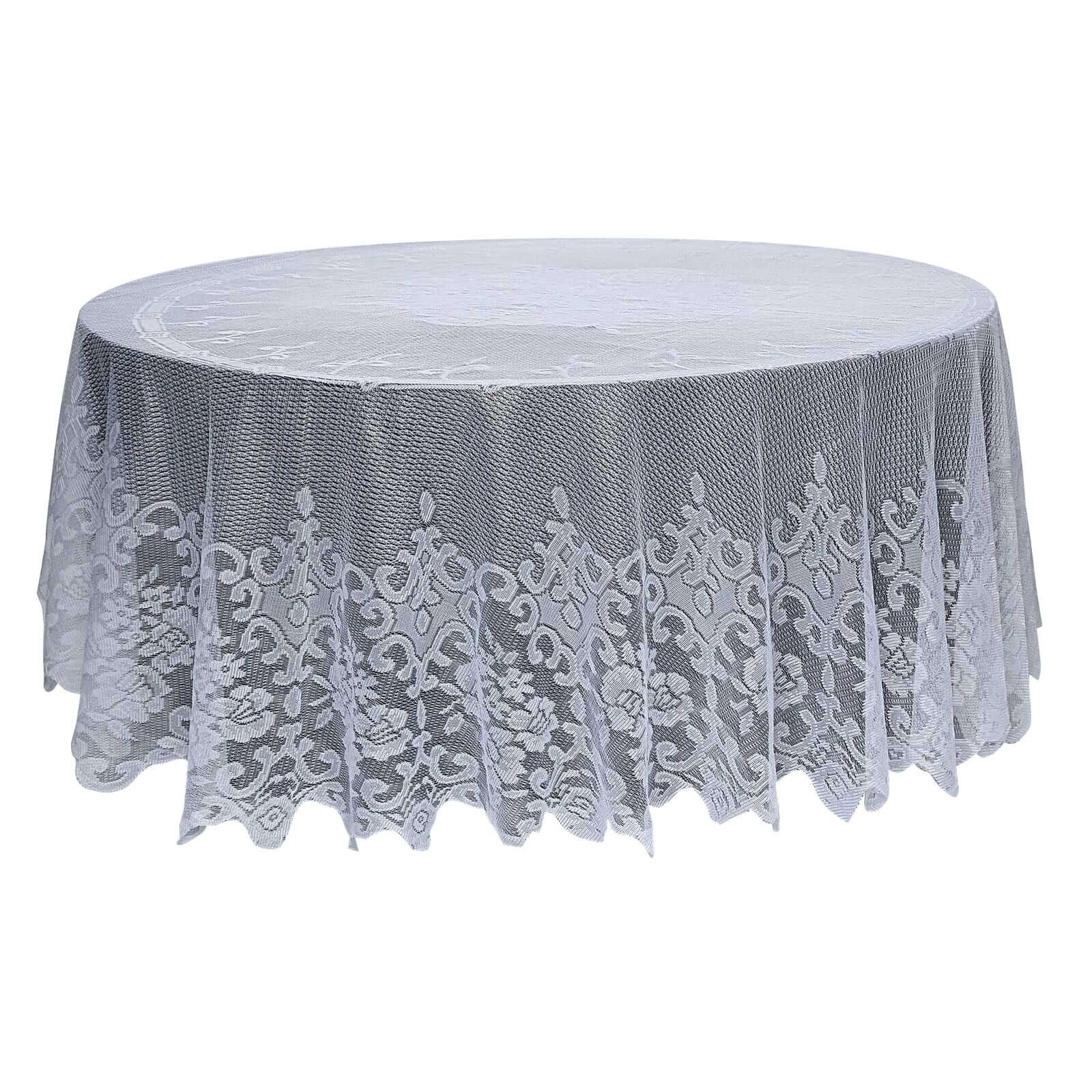 Lace 120" Round Tablecloth White - Seamless Premium Design for Upscale Celebrations - Linen Luxes