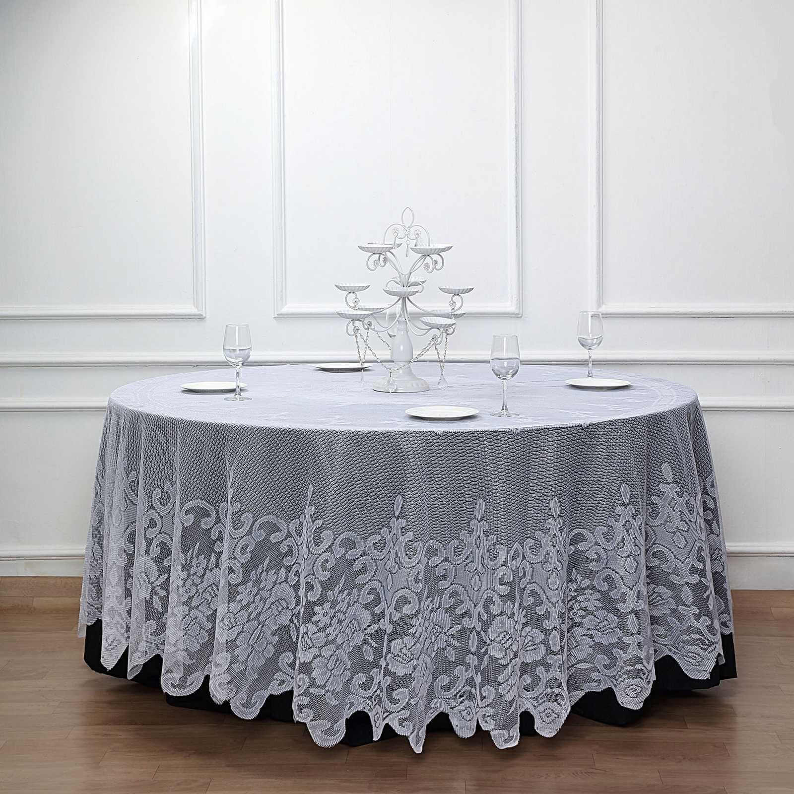 Lace 120" Round Tablecloth White - Seamless Premium Design for Upscale Celebrations - Linen Luxes