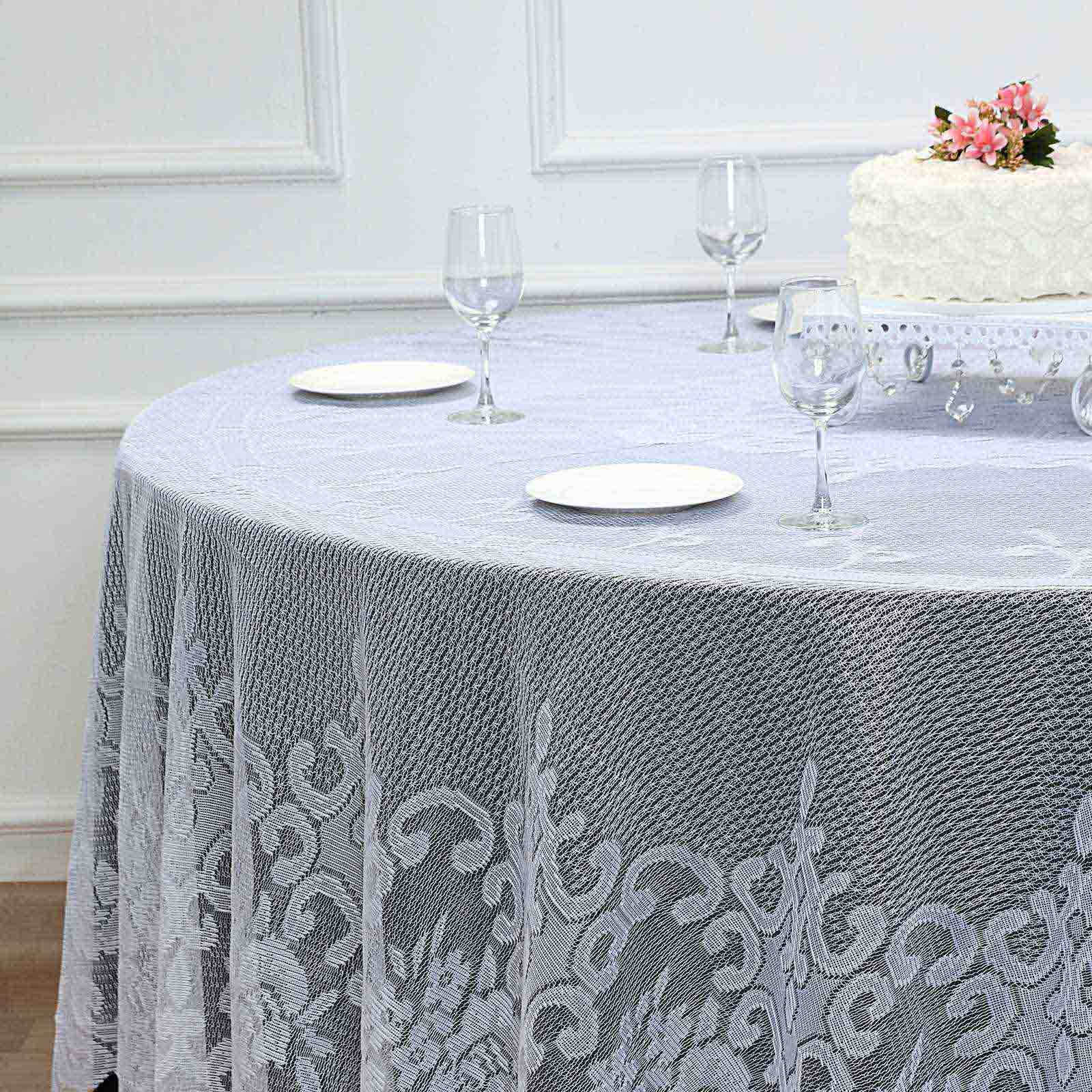 Lace 120" Round Tablecloth White - Seamless Premium Design for Upscale Celebrations - Linen Luxes
