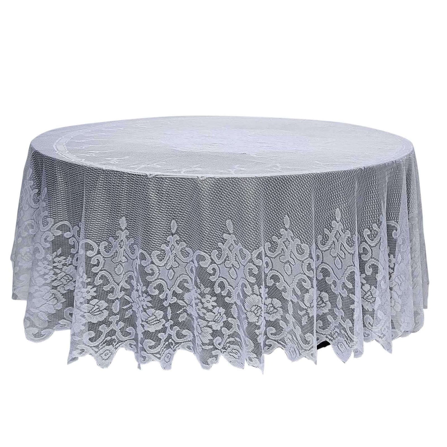Lace 120" Round Tablecloth White - Seamless Premium Design for Upscale Celebrations - Linen Luxes