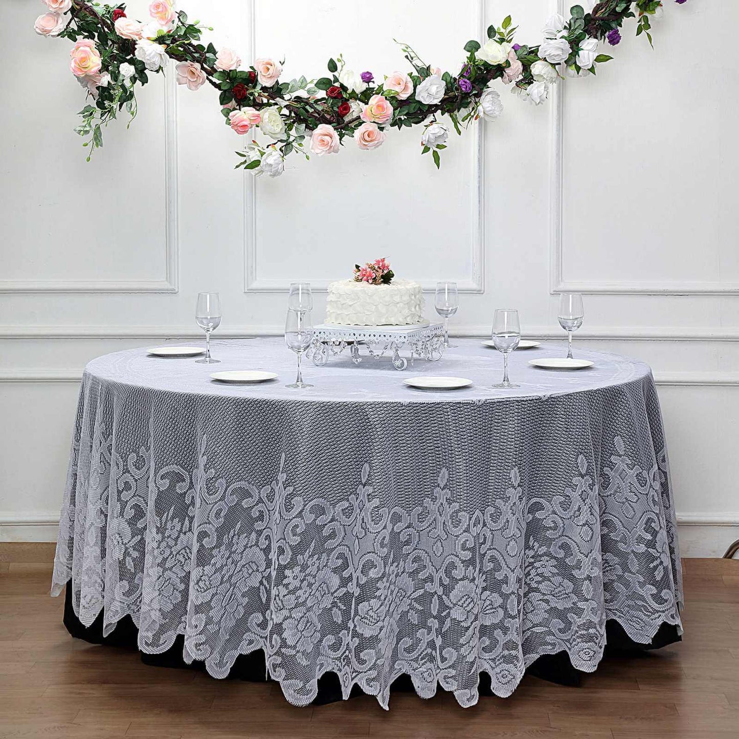 Lace 120" Round Tablecloth White - Seamless Premium Design for Upscale Celebrations - Linen Luxes