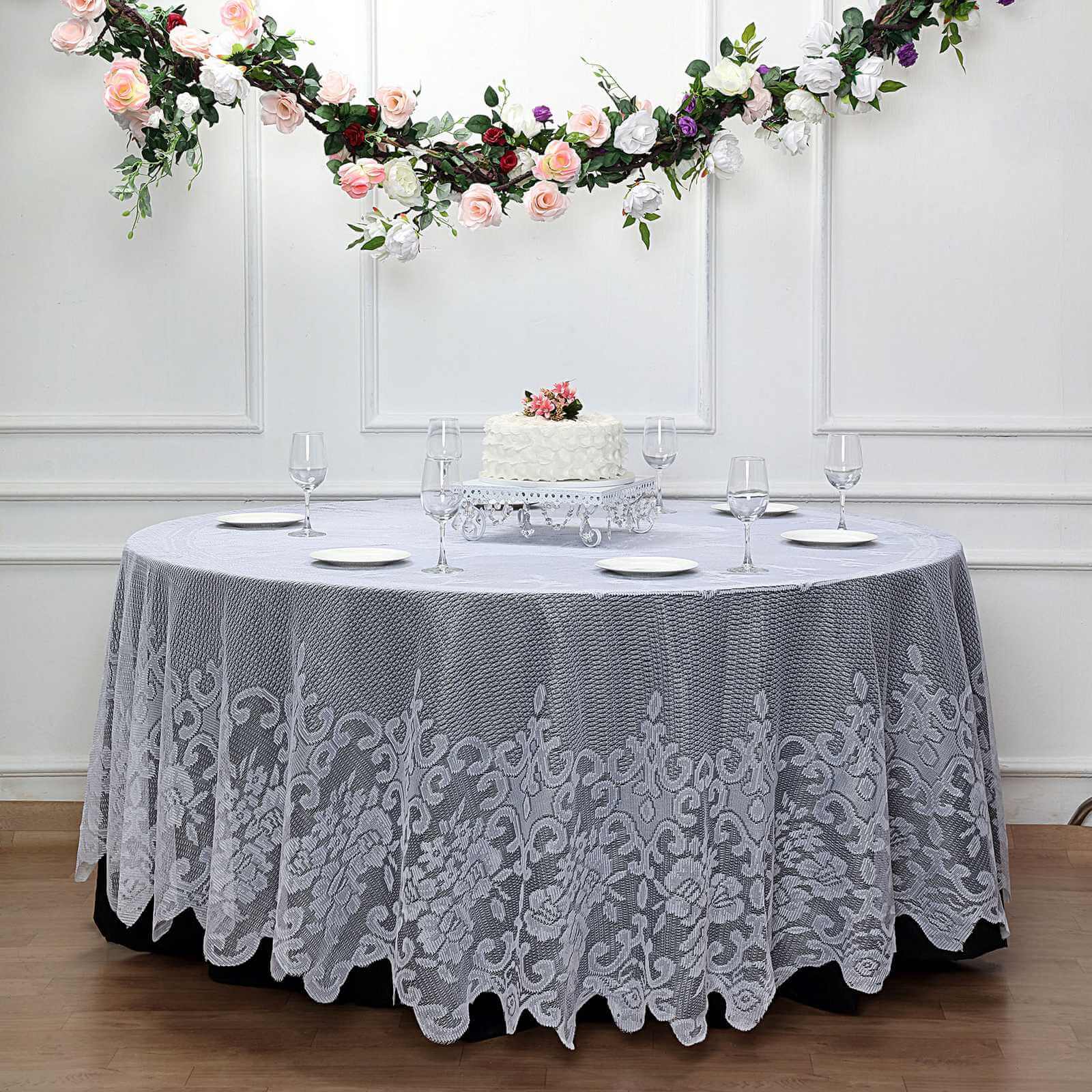 Lace 120" Round Tablecloth White - Seamless Premium Design for Upscale Celebrations - Linen Luxes