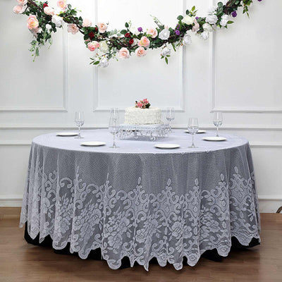 Lace 120" Round Tablecloth White - Seamless Premium Design for Upscale Celebrations - Linen Luxes