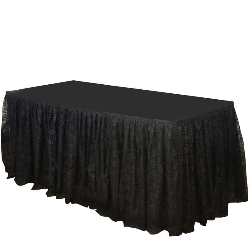 Lace 14ft Table Skirt Black Premium Pleated - Vintage Style for Parties - Linen Luxes