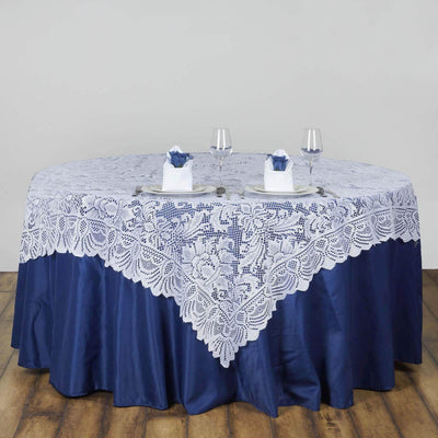 Lace 54"x54" Table Overlay Square Tablecloth White - Stylish Victorian Design Event Decor - Linen Luxes